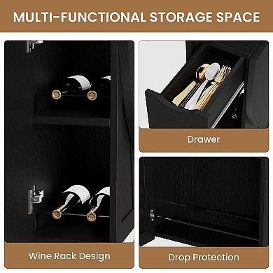 Folding Dining Table with Wine Rack Cup Holder Lockable Casters Mobile Space Saving Bar Cart