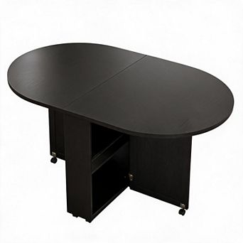 Folding Dining Table with Wine Rack Cup Holder Lockable Casters Mobile Space Saving Bar Cart