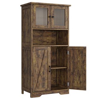 Modern Rustic Entryway Storage Cabinet with Glass Doors Tall Freestanding Pantry Cupboard