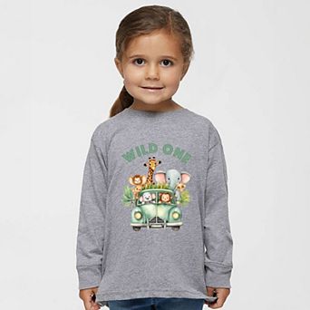Wild One Animals Car - Toddler Long Sleeve Graphic Tee
