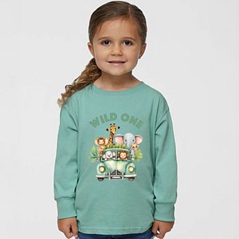 Wild One Animals Car - Toddler Long Sleeve Graphic Tee