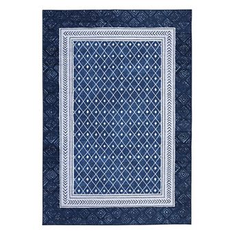 Modern Geometric Bordered Washable Area Rug Ultra-Soft Non-Slip Carpet for Bedroom Living Room