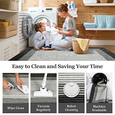 Modern Machine Washable Area Rug Low-Pile Non-Slip Carpet for Porch Bedroom Kitchen