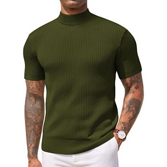 COOFANDY Men' Mock Turtleneck Sweater Short Sleeve Casual Basic Tops Ribbed Knit Pullover Solid Tee