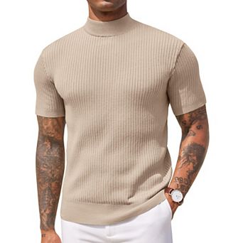 COOFANDY Men' Mock Turtleneck Sweater Short Sleeve Casual Basic Tops Ribbed Knit Pullover Solid Tee