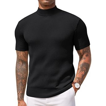 COOFANDY Men' Mock Turtleneck Sweater Short Sleeve Casual Basic Tops Ribbed Knit Pullover Solid Tee