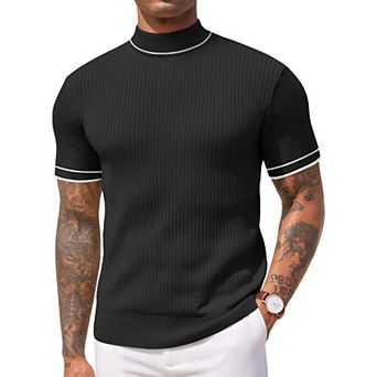 COOFANDY Men' Mock Turtleneck Sweater Short Sleeve Casual Basic Tops Ribbed Knit Pullover Solid Tee