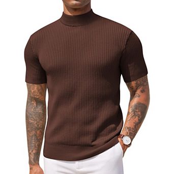 COOFANDY Men' Mock Turtleneck Sweater Short Sleeve Casual Basic Tops Ribbed Knit Pullover Solid Tee