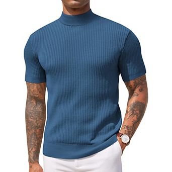 COOFANDY Men' Mock Turtleneck Sweater Short Sleeve Casual Basic Tops Ribbed Knit Pullover Solid Tee
