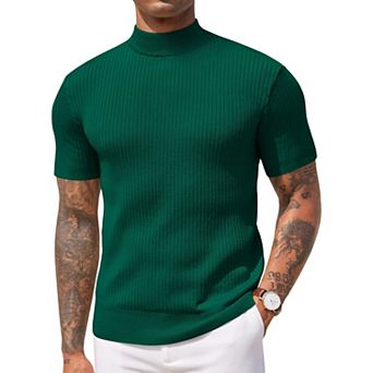 COOFANDY Men' Mock Turtleneck Sweater Short Sleeve Casual Basic Tops Ribbed Knit Pullover Solid Tee