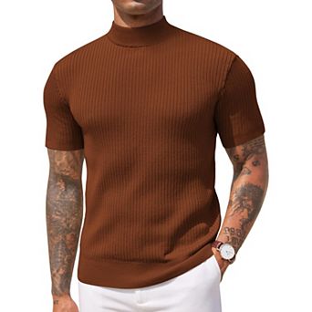 COOFANDY Men' Mock Turtleneck Sweater Short Sleeve Casual Basic Tops Ribbed Knit Pullover Solid Tee