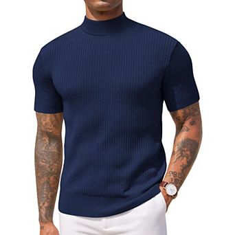 COOFANDY Men' Mock Turtleneck Sweater Short Sleeve Casual Basic Tops Ribbed Knit Pullover Solid Tee