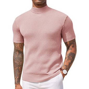 COOFANDY Men' Mock Turtleneck Sweater Short Sleeve Casual Basic Tops Ribbed Knit Pullover Solid Tee