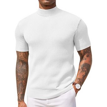 COOFANDY Men' Mock Turtleneck Sweater Short Sleeve Casual Basic Tops Ribbed Knit Pullover Solid Tee