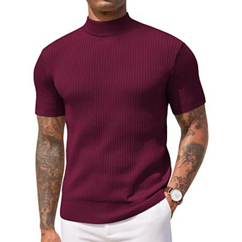 COOFANDY Men' Mock Turtleneck Sweater Short Sleeve Casual Basic Tops Ribbed Knit Pullover Solid Tee