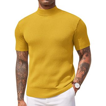 COOFANDY Men' Mock Turtleneck Sweater Short Sleeve Casual Basic Tops Ribbed Knit Pullover Solid Tee