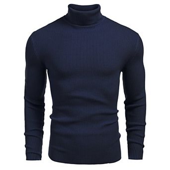 COOFANDY Mens Ribbed Slim Fit Knitted Pullover Casual Turtleneck Sweater