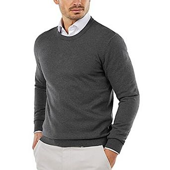COOFANDY Men Crew Neck Sweater Ribbed Knit Slim Fit Long Sleeve Pullover Top for Casual Dressy