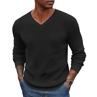 COOFANDY Men Casual V Neck Sweater Dress Lightweight Fitted Knit Formal Sweater Top