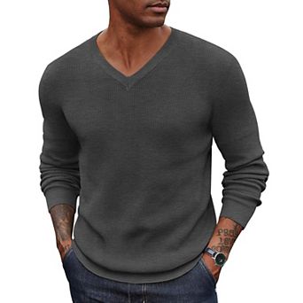 COOFANDY Men Casual V Neck Sweater Dress Lightweight Fitted Knit Formal Sweater Top