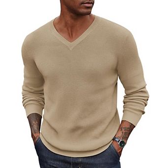 COOFANDY Men Casual V Neck Sweater Dress Lightweight Fitted Knit Formal Sweater Top