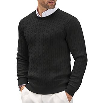 COOFANDY Men' Pullover Sweater Lightweight Cable Knit Sweater Classic Casual Crewneck Sweaters