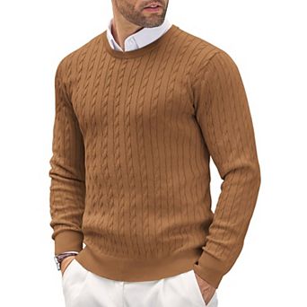 COOFANDY Men' Pullover Sweater Lightweight Cable Knit Sweater Classic Casual Crewneck Sweaters