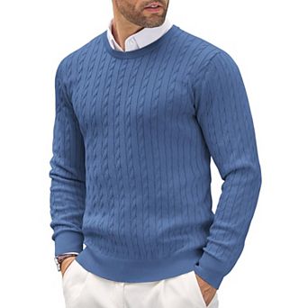 COOFANDY Men' Pullover Sweater Lightweight Cable Knit Sweater Classic Casual Crewneck Sweaters