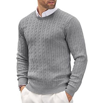 COOFANDY Men' Pullover Sweater Lightweight Cable Knit Sweater Classic Casual Crewneck Sweaters