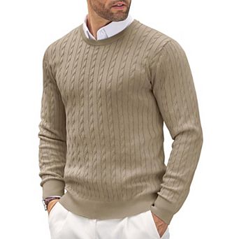 COOFANDY Men' Pullover Sweater Lightweight Cable Knit Sweater Classic Casual Crewneck Sweaters
