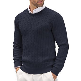 COOFANDY Men' Pullover Sweater Lightweight Cable Knit Sweater Classic Casual Crewneck Sweaters