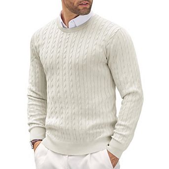 COOFANDY Men' Pullover Sweater Lightweight Cable Knit Sweater Classic Casual Crewneck Sweaters