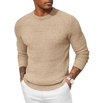 COOFANDY Men Dress Crewneck Sweater Pullover Knit Long Sleeve Casual Slim Fit Sweater