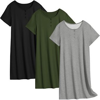 Ekouaer 3 Pack Nightgowns for Women Sleepwear Short Sleeves Sleep Shirts Button Down Nightshirt