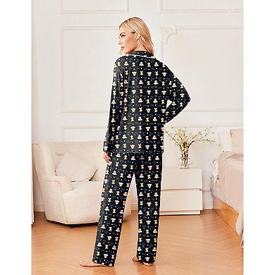 Ekouaer Womens Pajama Sets Two Piece Long Sleeve Sleepwear Soft Button Down Pajamas Lounge Set