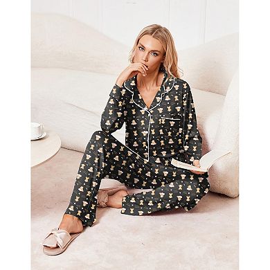 Ekouaer Womens Pajama Sets Two Piece Long Sleeve Sleepwear Soft Button Down Pajamas Lounge Set