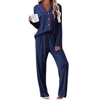 Ekouaer Womens Pajama Sets Two Piece Long Sleeve Sleepwear Soft Button Down Pajamas Lounge Set