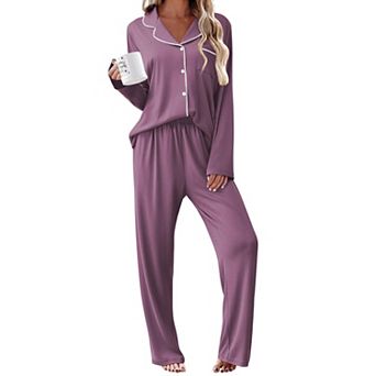 Ekouaer Womens Pajama Sets Two Piece Long Sleeve Sleepwear Soft Button Down Pajamas Lounge Set