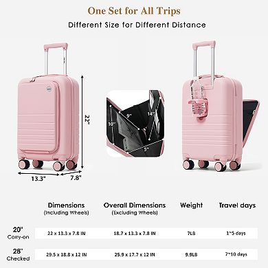 Merax 2‑Piece Luggage Set 20" Front-Opening Carry-On, 28" TSA‑Lock Checked Suitcase