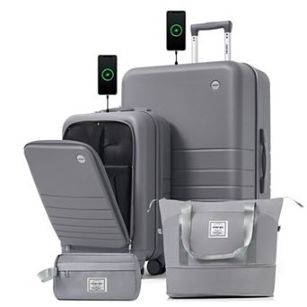 Merax 2 pc Luggage Set 20" Front-Opening Carry-On, 28" TSA‑Lock Checked Suitcase