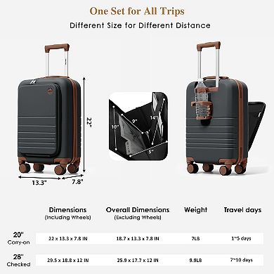 Merax 20" Front Opening Carry-On Luggage with USB Port & Cup Holder