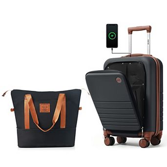 Merax 20" Front Opening Carry-On Luggage with USB Port & Cup Holder