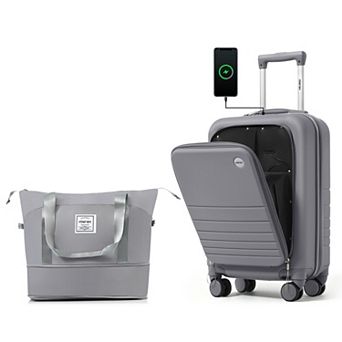 Merax 20" Front Opening Carry-On Luggage with USB Port & Cup Holder