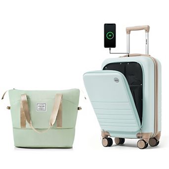Merax 20" Front Opening Carry-On Luggage with USB Port & Cup Holder