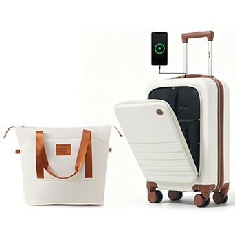 Merax 20" Front Opening Carry-On Luggage with USB Port & Cup Holder