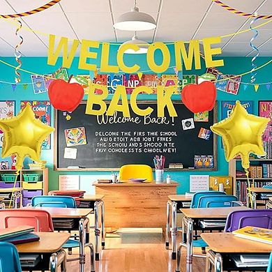 Back to School Banner, Gold Star Balloon Classroom Decor Kit