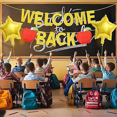 Back to School Banner, Gold Star Balloon Classroom Decor Kit