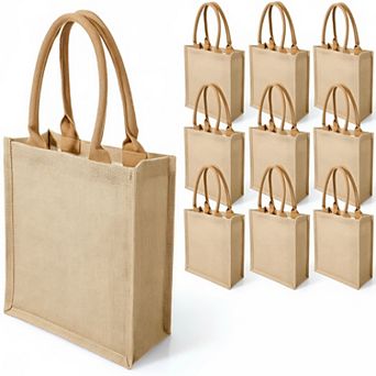 10 Pack Blank Burlap Tote Bags Reusable Sturdy Handles For Beach Wedding Shopping