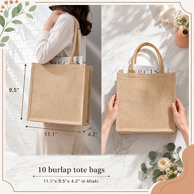 10 Pack Blank Burlap Tote Bags Reusable Sturdy Handles For Beach Wedding Shopping