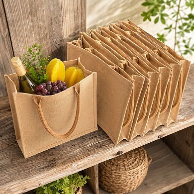 10 Pack Blank Burlap Tote Bags Reusable Sturdy Handles For Beach Wedding Shopping